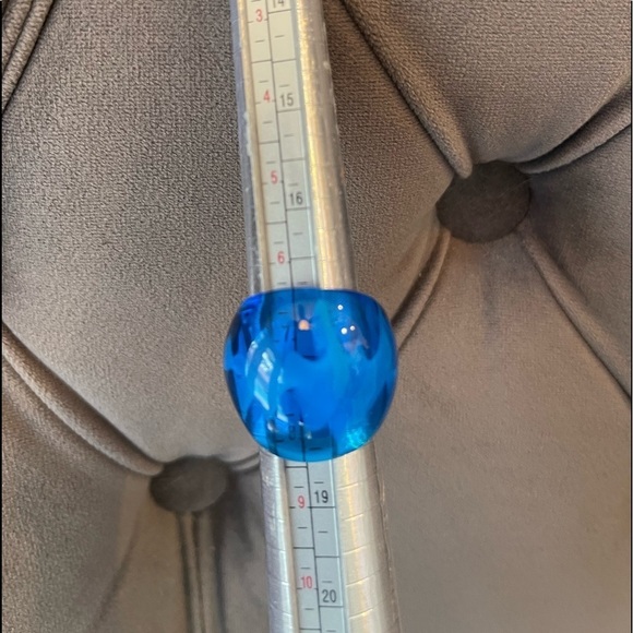 Hand Blown Murano Blue Swirl Art Glass Dome Ring - Picture 2 of 3